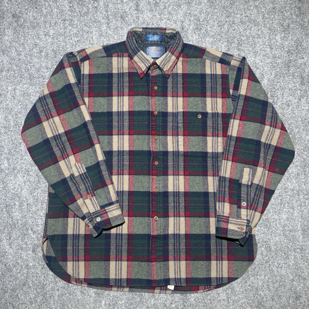 Vintage Pendleton USA Virgin Wool Lobo Plaid Long Sleeve Flannel Shirt Men XL